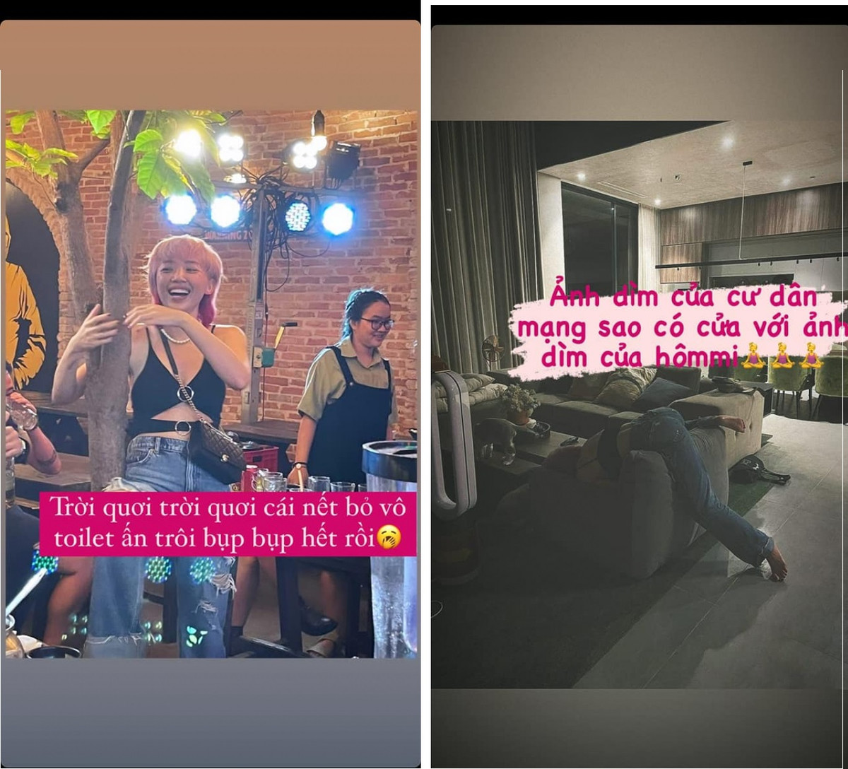 Tóc Tiên từng rơi vào cảnh say xỉn, phải bò lên cầu thang và cắm đầu xuống ghế để ngủ. Khoảnh khắc khó đỡ này của nữ ca sĩ đã được ông xã nhanh tay chụp lại và chính người đẹp tự đăng lên "dìm hàng".