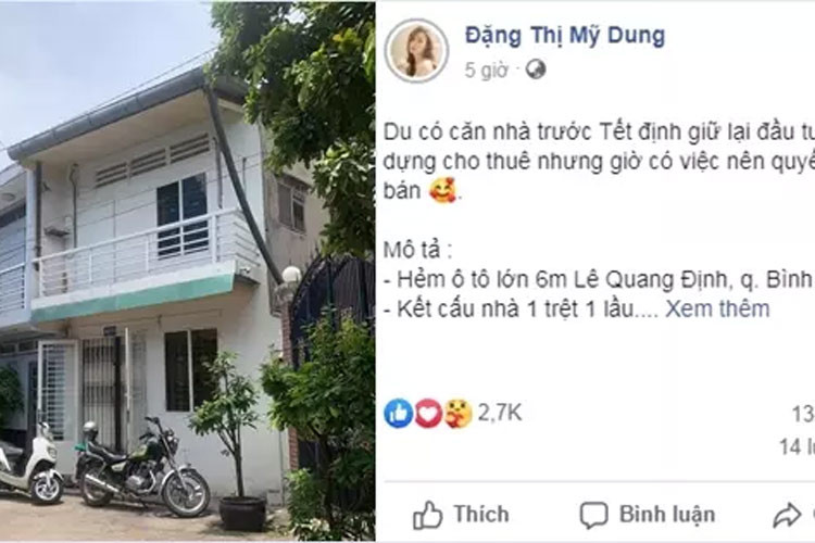 Điển hình nữ diễn viên sinh năm 1989 khoe bán một trong số những ngôi nhà cô có ở Bình Thạnh với giá 2 tỷ đồng.