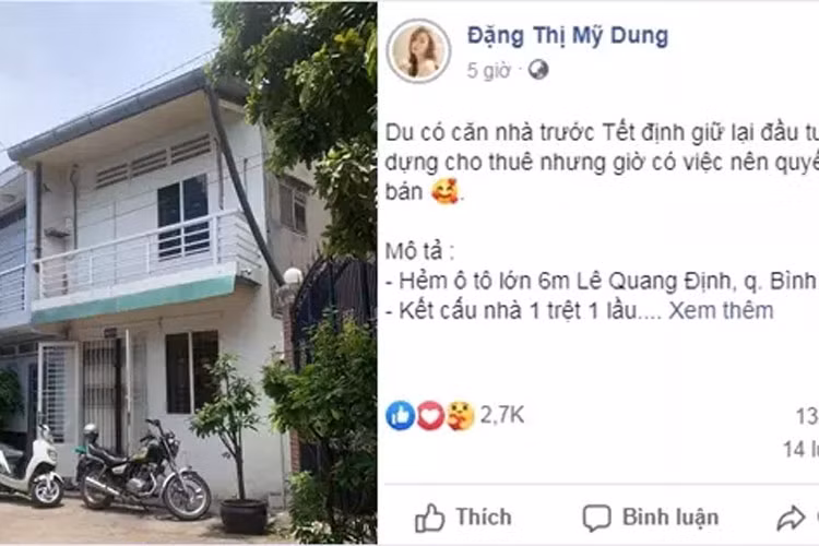 Điển hình nữ diễn viên sinh năm 1989 khoe bán một trong số những ngôi nhà cô có ở Bình Thạnh với giá 2 tỷ đồng.