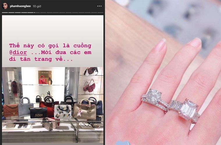 Cũng sau một năm mất tích khỏi showbiz, sang Mỹ sinh con, Phạm Hương khiến nhiều người phải ghen tị khi cô liên tục khoe tài sản từ túi đồ hiệu, nhẫn kim cương, đồng hồ đính kim cương… (Ảnh: Instagram)