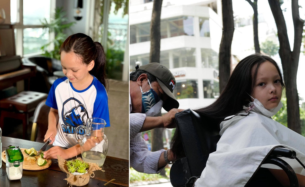  Quý tử nhà nhà sao Việt sở hữu mái tóc dài bồng bềnh lãng tử. Diva Hồng Nhung từng tiết lộ, Tôm rất hâm mộ các võ sĩ Samurai trong phim Nhật Bản nên cô nuôi tóc dài cho con rồi cột lên như họ.