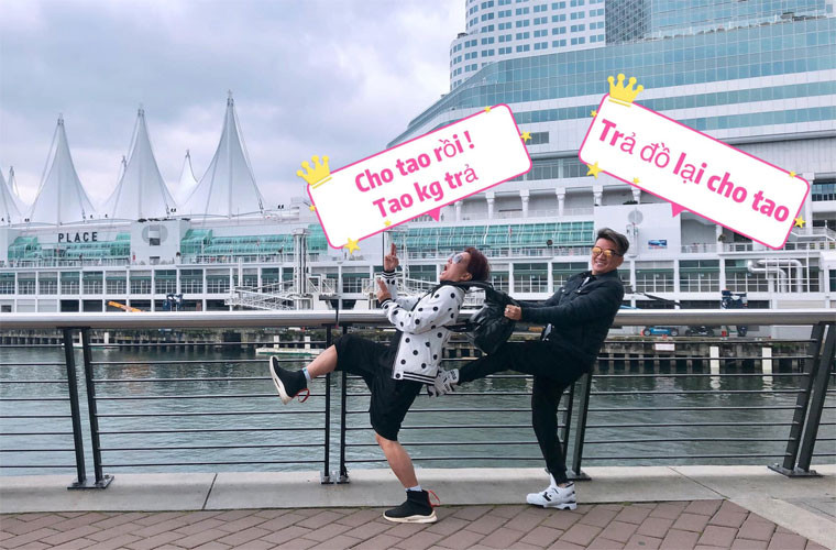 Vũ Hà chế ảnh dí dỏm mô tả lại cảnh xin-cho đồ của hai người.