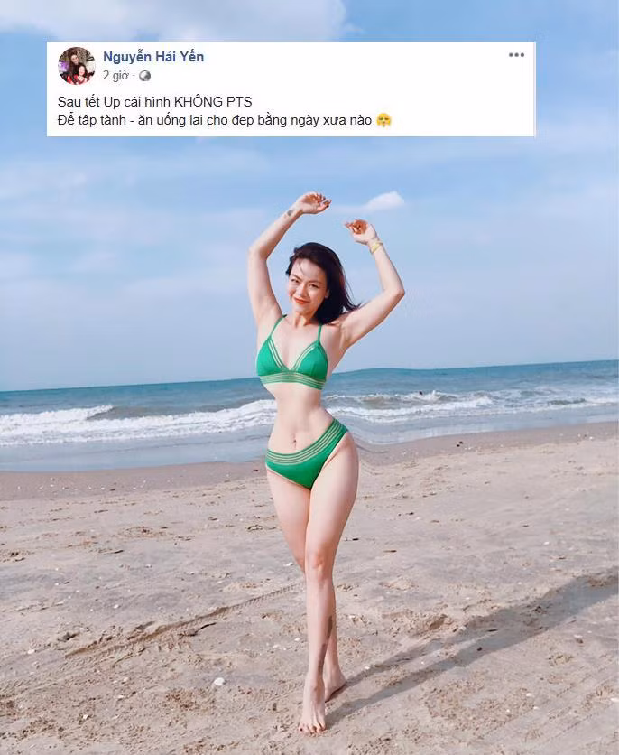 Khoe ảnh không photoshop nhưng Hải Yến Idol lại bị soi bóp eo thon đến mức dị dạng, thậm chí đường sóng biển và bờ cát cũng bị biến dạng theo.