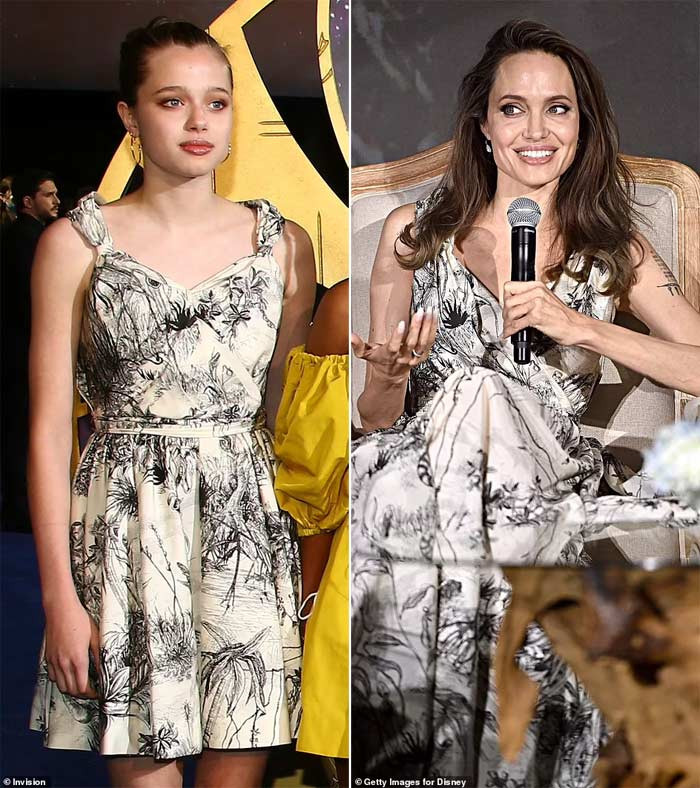 Shiloh mặc lại chiếc váy hoa trắng đen hiệu Dior mà mẹ Jolie đã mặc trong một sự kiện năm 2019. (Ảnh: Getty Images)