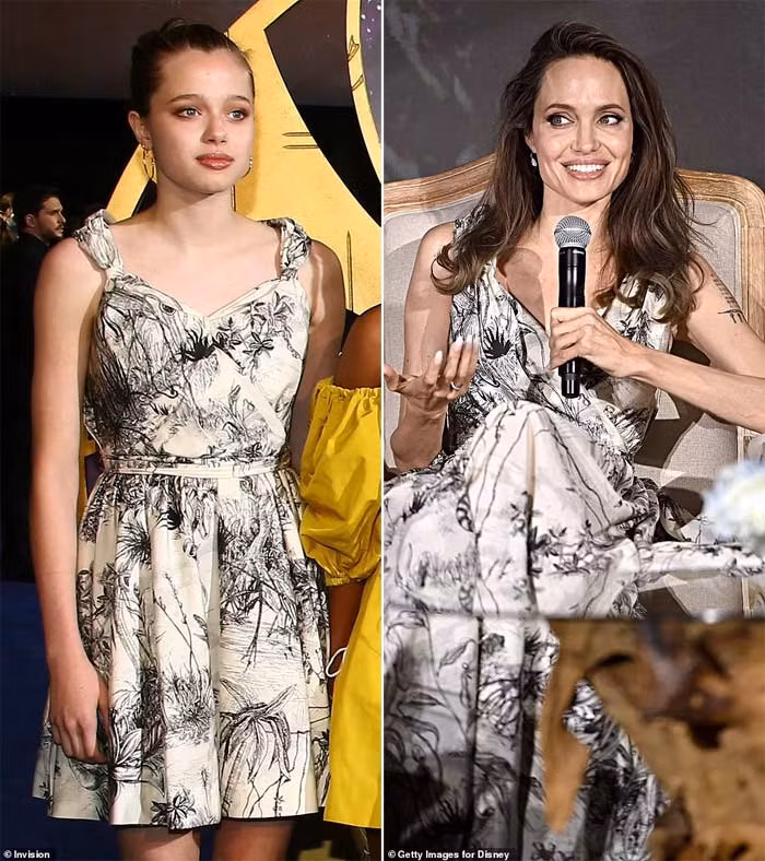 Shiloh mặc lại chiếc váy hoa trắng đen hiệu Dior mà mẹ Jolie đã mặc trong một sự kiện năm 2019. (Ảnh: Getty Images)