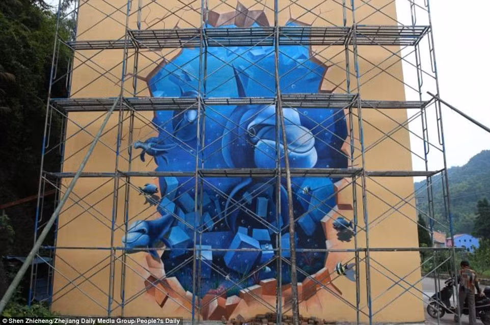 Một bức tranh 3D đang được hoàn thành.