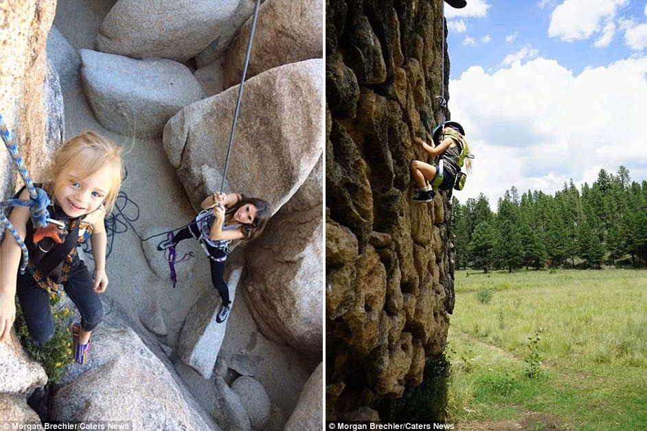 Morgan cõng con gái trên lưng khi cô bé còn nhỏ trước khi cả hai có thể tự đi bộ và leo núi như hiện nay.