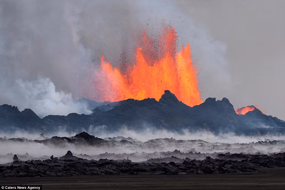 Theo nhiếp ảnh gia Kristjansson, sức nóng từ dòng dung nham có thể nướng xúc xích.