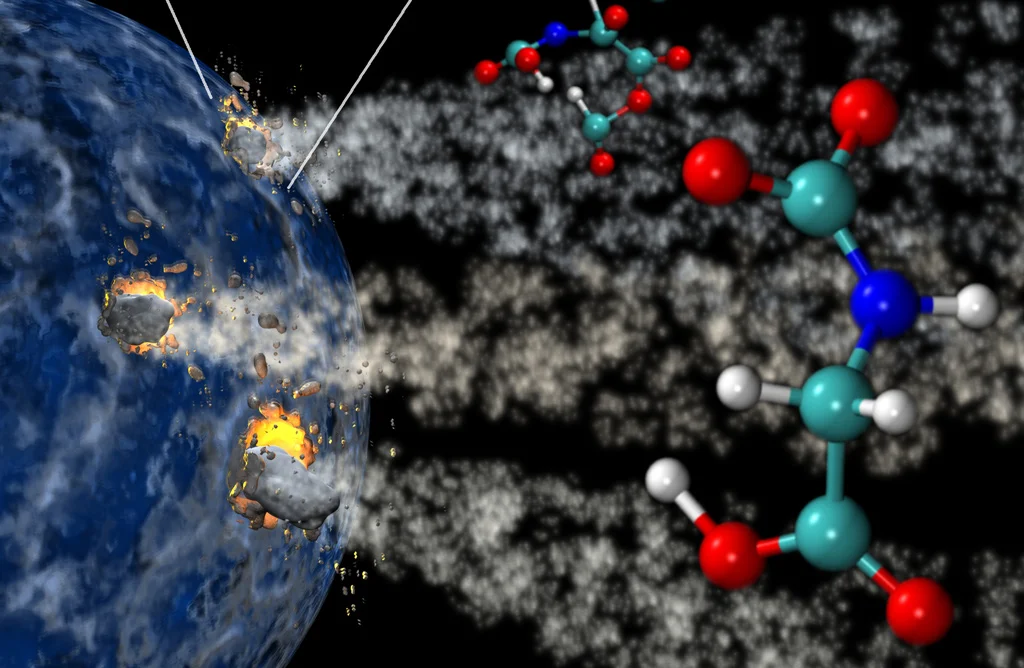Khoảng 4.28 tỷ năm trước, các phân tử hữu cơ đơn giản bắt đầu hình thành từ các phản ứng hóa học trong nước. Những phân tử này dần dần kết hợp với nhau, tạo ra các hợp chất phức tạp hơn như amino acid và nucleotide, là nền tảng của sự sống. Các hợp chất hữu cơ phức tạp tiếp tục kết hợp và tạo ra các cấu trúc giống như tế bào.(Ảnh: Astronomy Magazine)