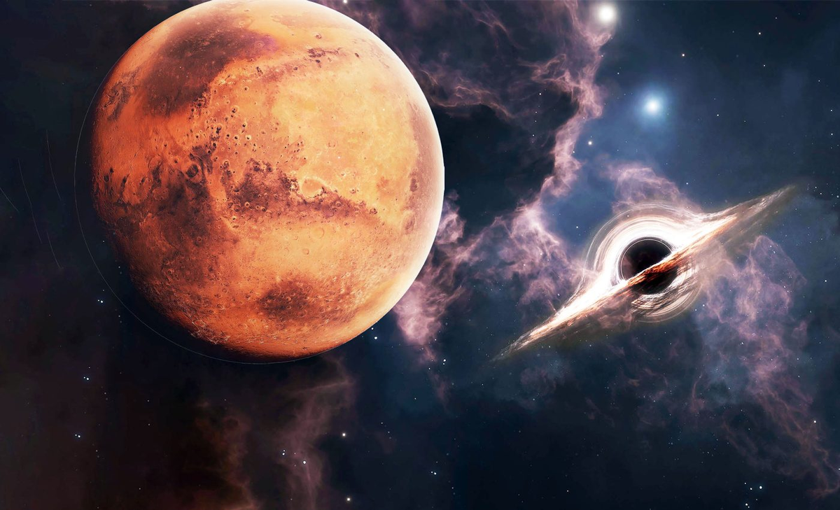 Những lỗ đen này, dù chỉ nhỏ bằng một nguyên tử nhưng nặng như một tiểu hành tinh, có thể bay ngang qua hệ Mặt Trời với tốc độ lên tới 200 km/giờ, đủ để làm rung lắc các hành tinh, đặc biệt là Sao Hỏa. Nếu một lỗ đen nguyên thủy đến gần Sao Hỏa trong khoảng 450 triệu km, nó sẽ gây ra sự dao động có thể phát hiện được trên quỹ đạo của hành tinh này.(Ảnh:Earth)