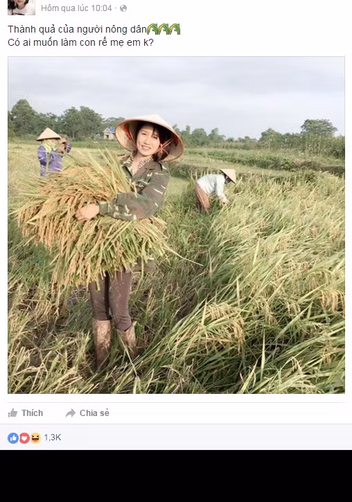 Sau khi bức ảnh tạo ra cơn sốt, cư dân mạng Việt đã tỏ ra hào hứng, thi nhau tìm kiếm thông tin về nữ nhân vật chính. Biệt danh " hot girl gặt lúa", "hot girl nông thôn" được nhiều bạn trẻ sử dụng khi nói về cô gái xinh đẹp này. Rất nhanh chóng, dân mạng đã tìm ra trang cá nhân cùng với một loạt thông tin của cô hot girl khoe sắc trên ruộng lúa mùa gặt.