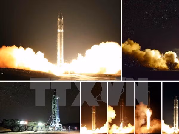 Vụ phóng thử tên lửa đạn đạo liên lục địa Hwasong-15. (Nguồn: Yonhap/TTXVN).