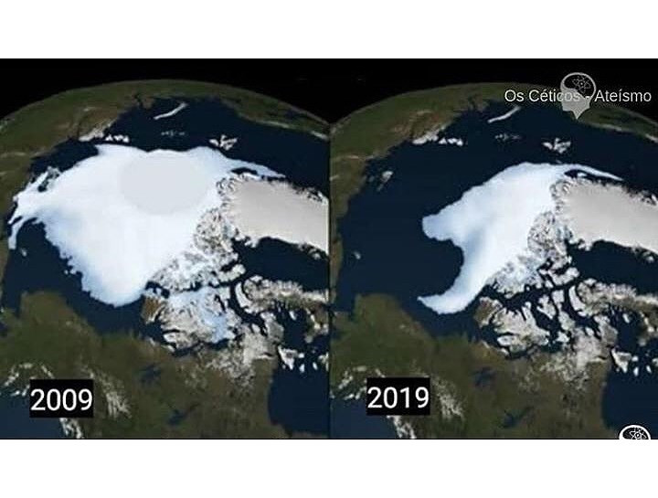 Hiện tượng nóng lên toàn cầu đã khiến cho băng tuyết ở hai cực tan đi nhanh chóng. Như có thể thấy trong tấm ảnh này, chỉ trong vòng 10 năm, nó đã tan đi đến một nửa.
