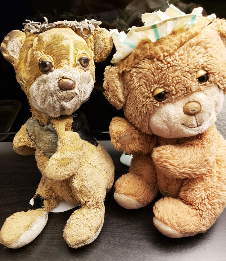Hai con gấu được tặng cho hai anh em sinh đôi vào ngày chào đời nhưng trong thời gian dài, một bé chơi phá hơn nên con gấu cũng tơi tả và rụng lông nhiều hơn.