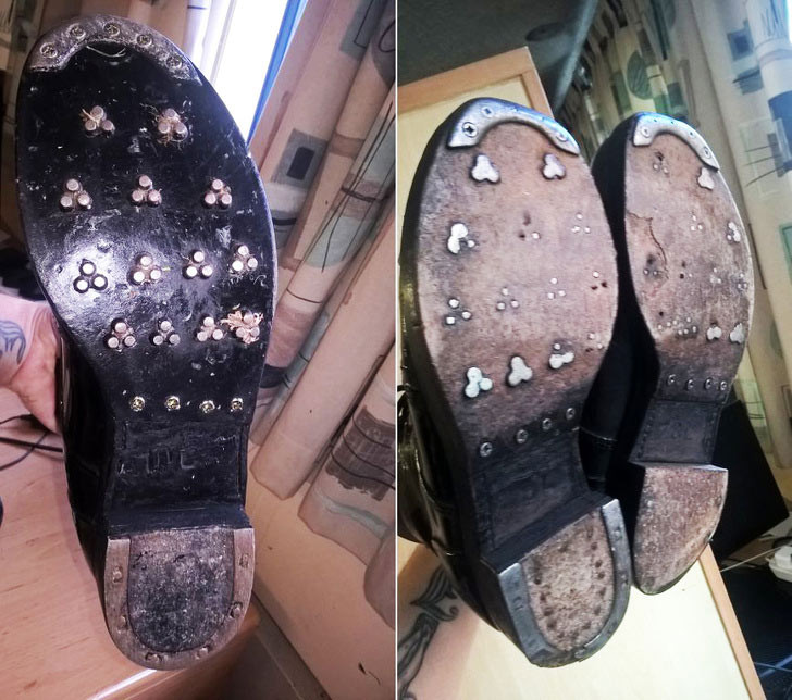 Đế giày của lính gác sau 1 năm làm nhiệm vụ tại Cung điện St James, Cung điện Burkingham, Tháp London, Lâu đài Windsor…