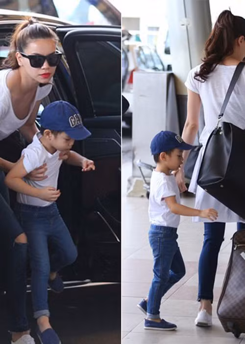 Bé Subeo - con trai Hồ Ngọc Hà lại thường xuyên xuất hiện với vẻ ngoài bảnh trai, chỉn chu ở sân bay. (Ảnh: Zing)