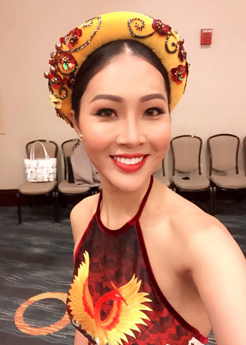 Đại diện của Việt Nam vừa tham gia buổi diễn tập cho phần thi Hoa hậu Tài năng. (Ảnh: Facebook nhân vật)