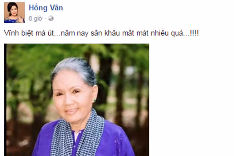 Nghệ sĩ Hồng Vân cũng gửi lời vĩnh biệt nghệ sĩ Út Bạch Lan và đau buồn khi sân khấu lại thêm một lần mất mát. (Ảnh: chụp màn hình)
