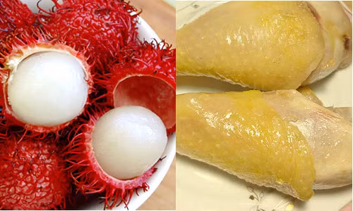 Gà nấu chôm chôm. Vị ngọt thanh của chôm chôm là yếu tố tạo nên sự mới lại cho món gà nấu chôm chôm. Thịt gà (nên chọn phần đùi) rửa sạch, lọc xương rồi ướp với 1 thìa cà phê nước tương. Ướp khoảng 5 phút thì cho thịt gà vào rán qua. Sau đó ướp gà với muối, đường, gia vị cho ngấm. Chôm chôm rửa sạch, bóc vỏ, bỏ hạt, lấy phần cùi. Ảnh: tintuc