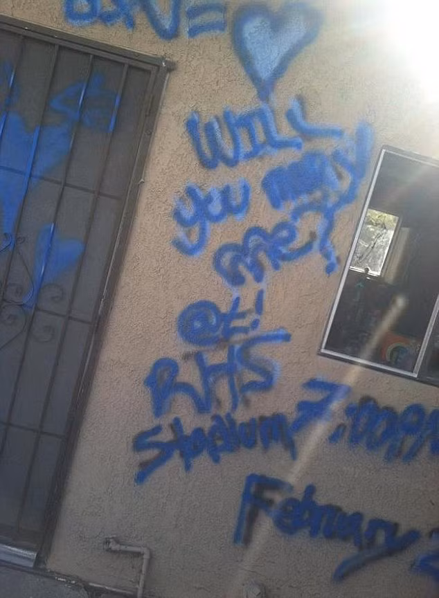 Phun sơn phong cách graffiti là một kiểu cầu hôn lãng mạn mà nhiều chàng trai sáng tạo, năng động hay dùng. Nhưng có lẽ việc sơn kín tường nhà của người yêu… thế này thì hơi quá.