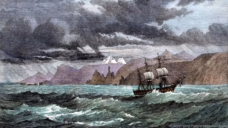 Tàu Challenger ngoài khơi quần đảo Kerguelen - (Ảnh: North Wind Picture Archives).