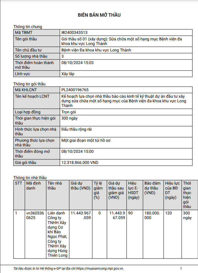 Dong Nai: Goi sua chua BVDK khu vuc Long Thanh hon 12 ty ve tay ai?
