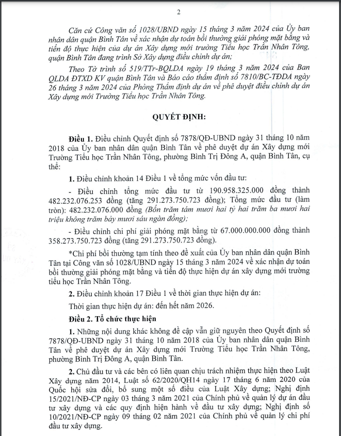 TP HCM: 4 nha thau canh tranh goi xay dung truong Tran Nhan Tong gan 104 ty