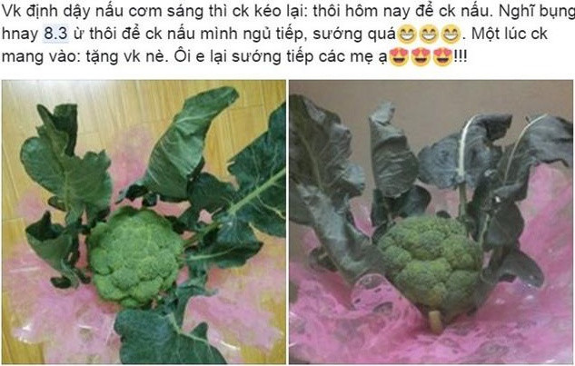 Người phụ nữ trong dòng status chia sẻ món quà ngày 8/3 của mình, dù là một bó hoa súp lơ rất đơn giản nhưng chị vẫn cảm thấy vui.