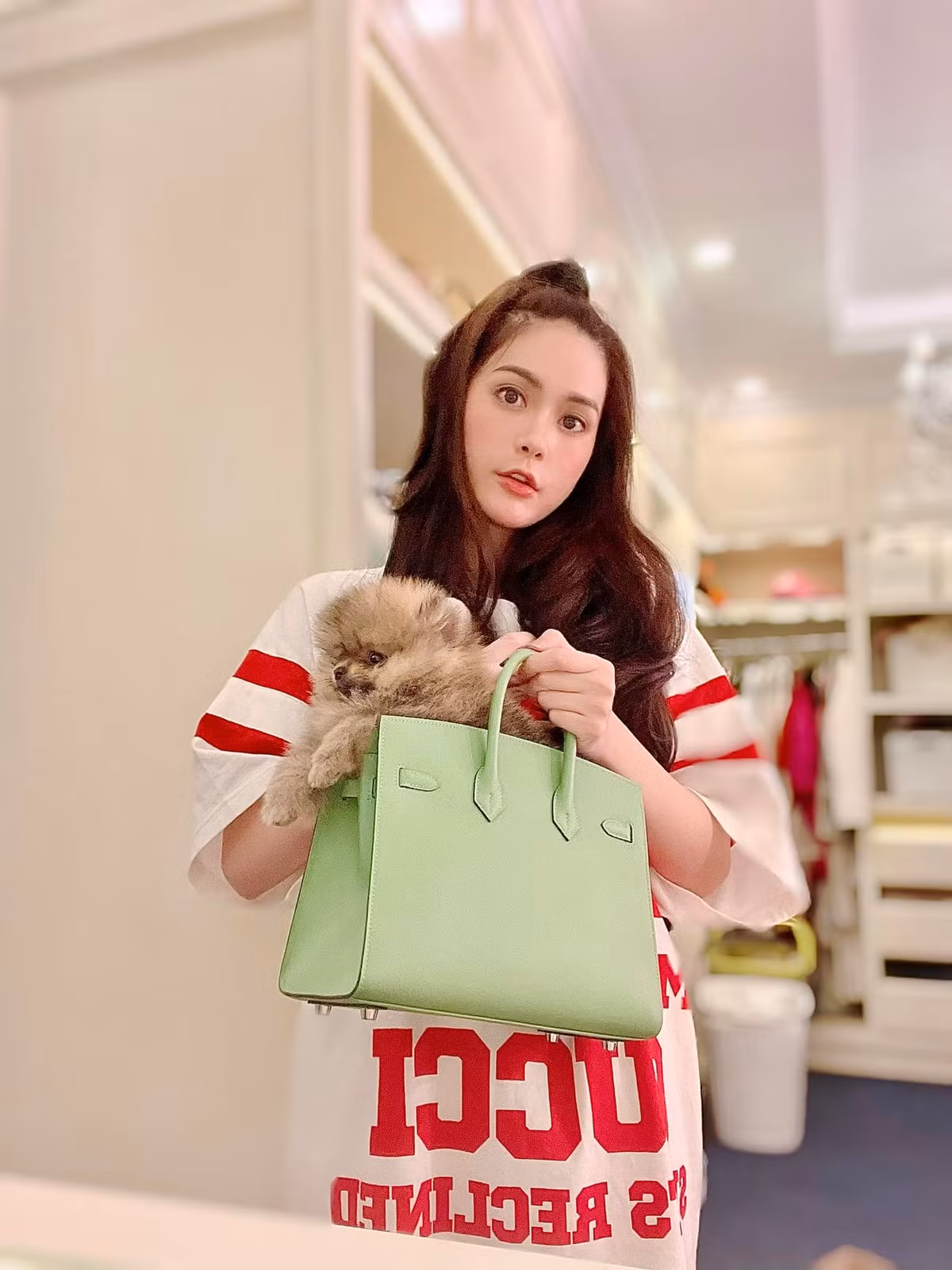 Tuy nhiên, theo chia sẻ của doanh nhân Quốc Vũ, vợ anh còn quái chiêu khi bắt mua thêm túi đựng chó đắt gấp đôi. Cô còn mua yếm đeo cổ hàng hiệu cho cún cưng giá 8 - 9 triệu đồng.