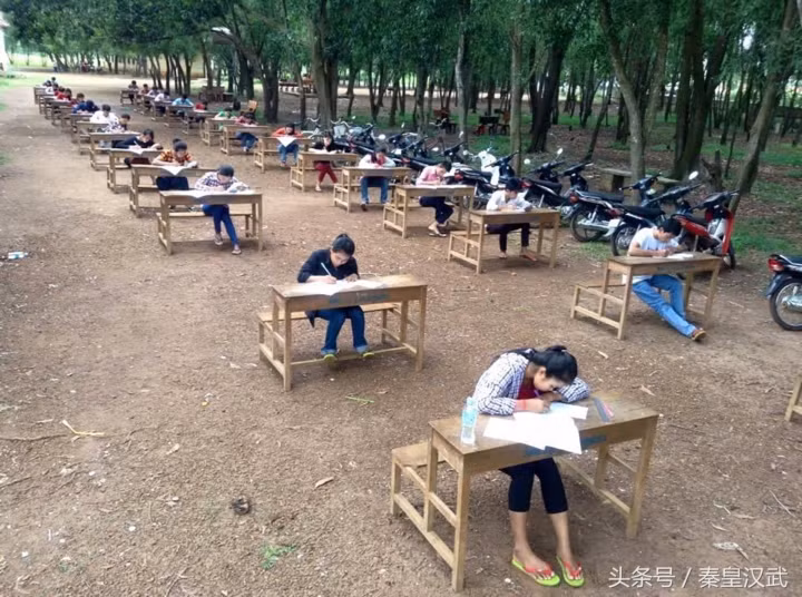 Hoặc một cách thú vị hơn là đưa cả lớp vào... rừng làm bài thi. Khoảng cách 2 mét thế này thì hỏi bài bằng niềm tin nhé.