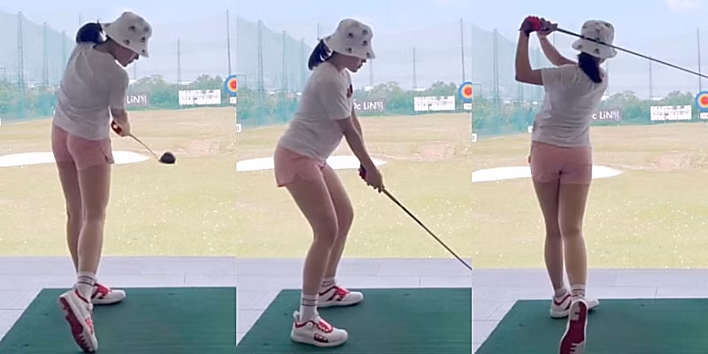 Mới đây, gái xinh xứ Thanh có đăng tải video đi chơi golf trên trang cá nhân. Trâm Anh thu hút sự chú ý với lựa chọn trang phục thoải mái gồm áo phông, quần short ngắn đi cùng giày thể thao.