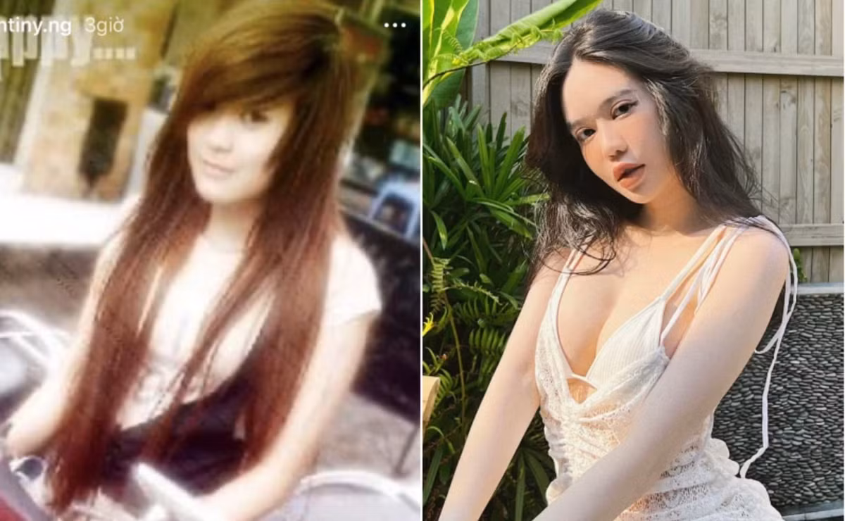 Trong ảnh, nàng dâu hào môn có style đúng chuẩn "dân chơi" hồi đó với mái tóc sư tử nhuộm màu nâu vàng. Cách pose dáng e thẹn của Vân Tiny cũng giống y hệt các hot girl cùng thời.