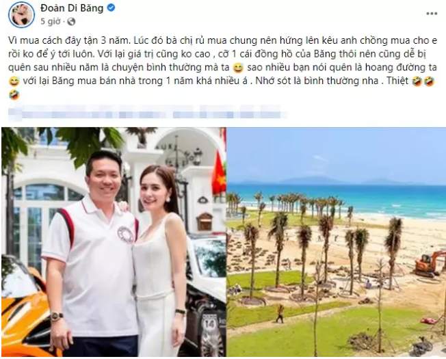 Cụ thể, nữ đại gia đã chia sẻ lên trang cá nhân chuyện mua nhà rồi quên mất, đến khi chủ đầu tư kêu đến nhận nhà mới nhớ ra. Chia sẻ này của hot mom 3 con khiến ai nấy càng ngưỡng mộ.