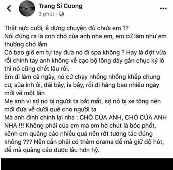 Chia sẻ lên MXH, nam TikToker này cho biết chú chó là của mình và tố vợ cũ không chăm sóc cho chú chó nhưng lại tự nhận là thương xót.