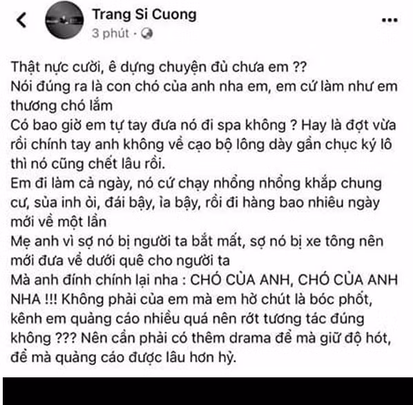 Chia sẻ lên MXH, nam TikToker này cho biết chú chó là của mình và tố vợ cũ không chăm sóc cho chú chó nhưng lại tự nhận là thương xót.
