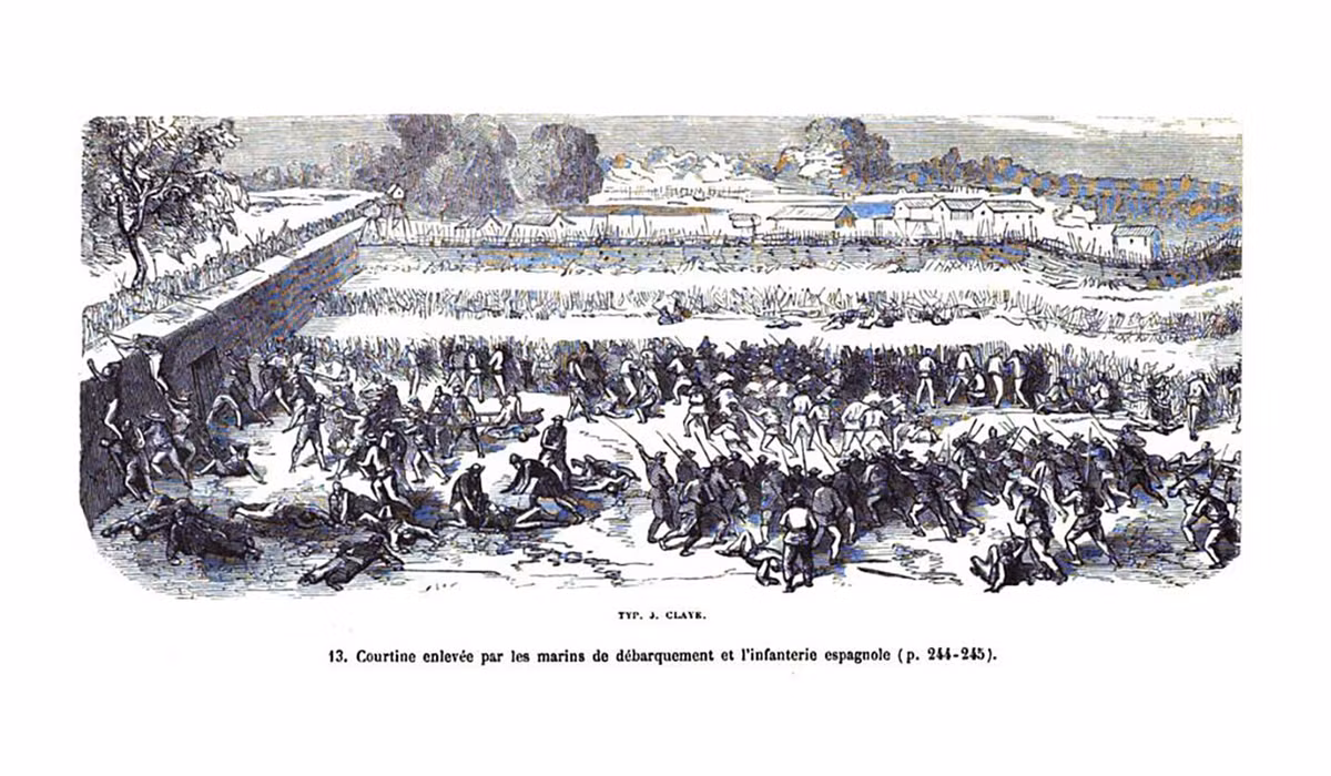 Liên quân Pháp - Tây Ban Nha vượt qua tường thành để chiếm đồn Kỳ Hòa.