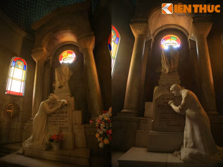 Mộ của ông Lê Phát An thì có cái tượng bằng cẩm thạch của vợ mặc áo dài quỳ gối dâng bó hoa và cầu nguyện cho ông, còn bên mộ vợ thì có tượng cẩm thạch của chồng mặc áo dài qùy phục dâng bó hoa và cầu nguyện cho bà.