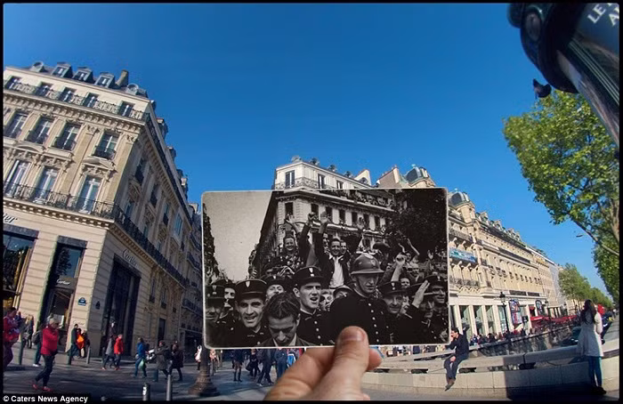 Người dân Paris ăn mừng trên đại lộ Champs Elysees,