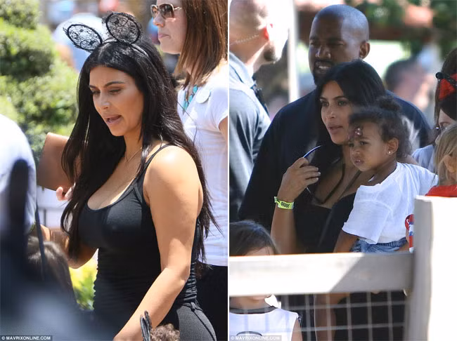 North West tung tăng cùng bố mẹ hết khu vui chơi này tới khu vui chơi khác trong công viên Disneyland.