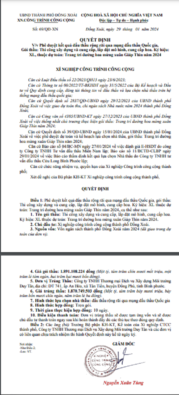 TP.Đồng Xoài: Gói thầu trang trí đường hoa về tay Cty Duy Tân TP.Dong Xoai: Goi thau trang tri duong hoa ve tay Cty Duy Tan