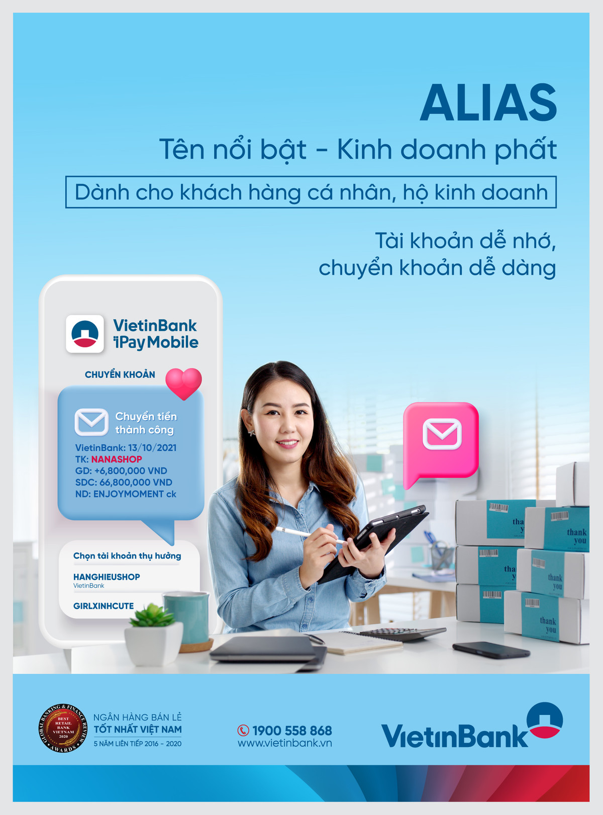VietinBank: Khang dinh thuong hieu kinh doanh qua dich vu dat Alias tai khoan