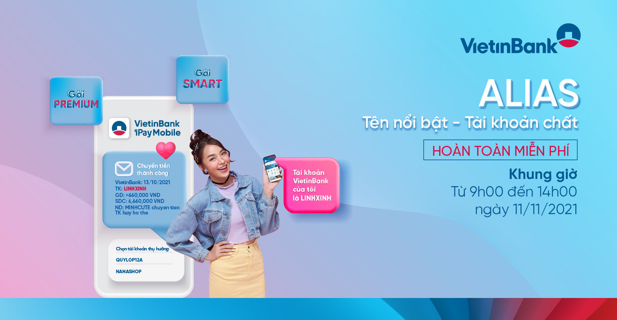11/11 VietinBank mien phi dat Alias cho tai khoan