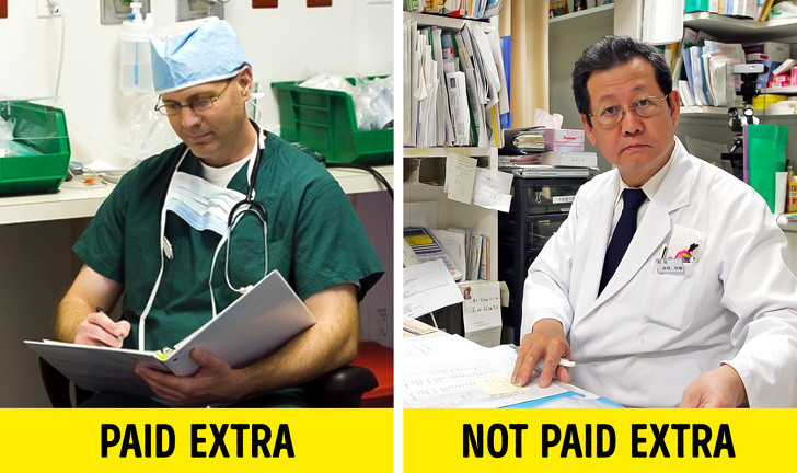 Tại Nhật Bản, người lao động sẽ không được trả tiền làm thêm giờ. Mức lương của nhân viên văn phòng được tăng lên tùy thuộc vào thời gian họ làm việc trong công ty và sự thể hiện tốt trong công việc.