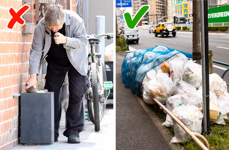 Tại Tokyo, hầu như không có thùng rác. Mọi người thường chỉ để các túi rác bên đường và sau đó nhân viên vệ sinh môi trường sẽ dọn chúng. Ngoài ra, người dân cũng chỉ được hút thuốc ở những nơi quy định.