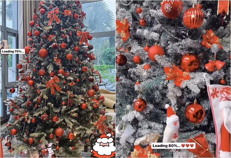 Ca sĩ Bảo Thy quyết định sẽ tự trang trí và thay áo đỏ cho cây thông, cũng tăng chiều cao cho ông già Noel lên 1 mét.