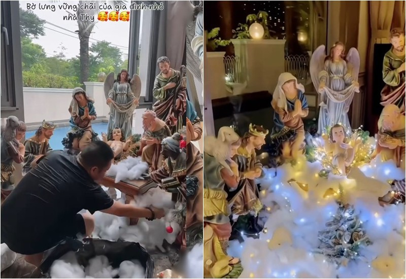 Ngoài ra, bộ tượng hang đá Giáng sinh cũng giúp không gian nhà Bảo Thy thêm phần đặc biệt và ý nghĩa.