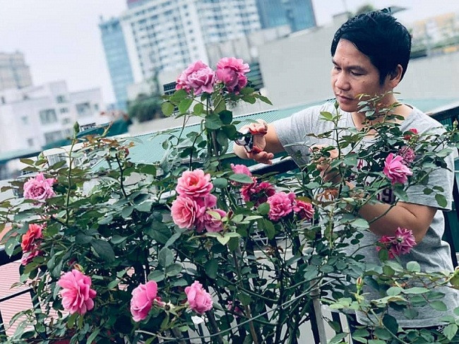 Ca sĩ Trọng Tấn dành khoảng 60m2 cho cây xanh và làm vườn. Ảnh: FBNV