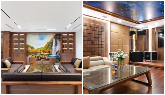 Dưới tầng hầm có thêm một phòng khách và phòng giải trí rất lớn.