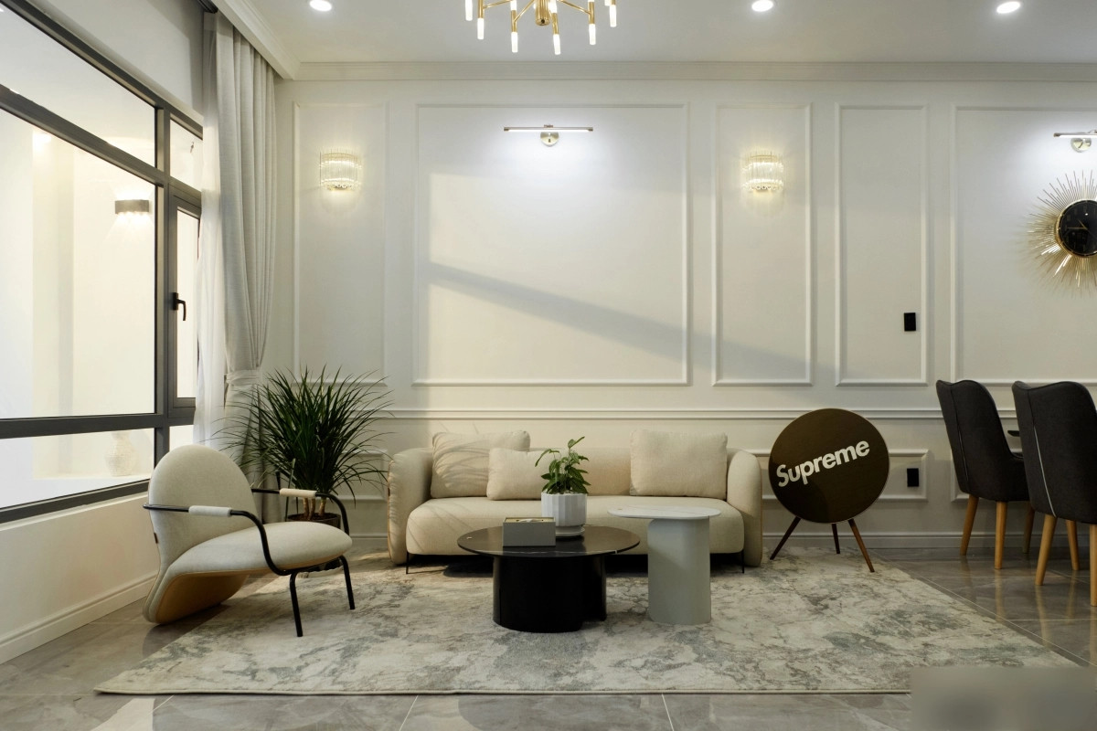 Phòng khách sử dụng gam màu pastel. Ảnh: Facebook