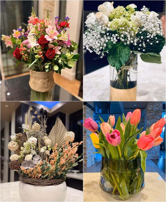 Trước đó, vợ cũ Đan Trường cũng trang trí với bình hoa đầy màu sắc.